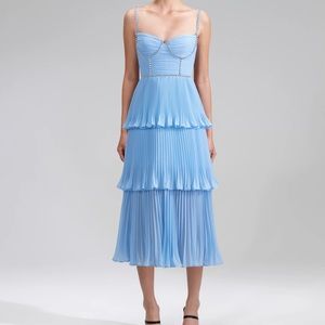 Self-Portrait blue tiered chiffon midi